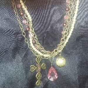 Vintage pink charm necklace